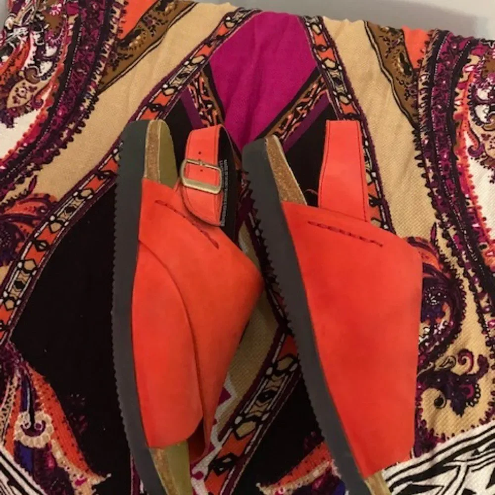 Lands' End Orange open toe Suede sandals, size 9